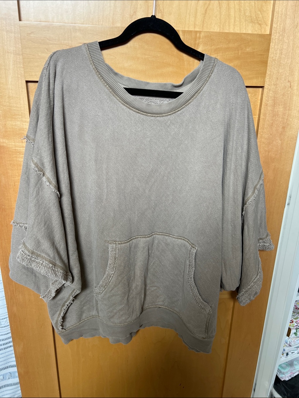 Free People Oversized Taupe Pullover Sweatshirt
